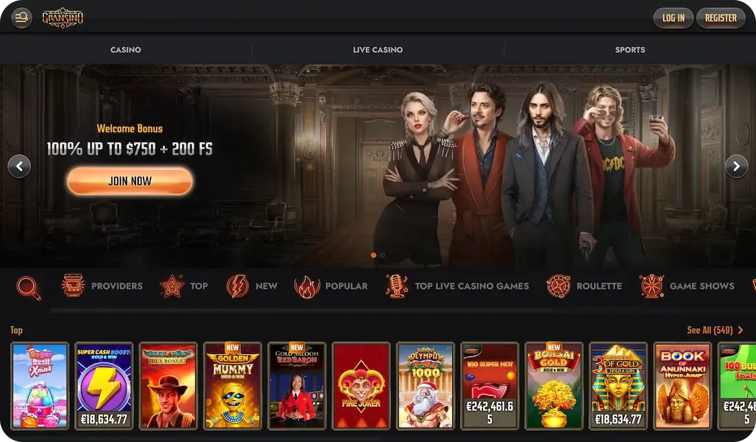 Gransino casino overzicht – spelcategorieën en live casino navigatie