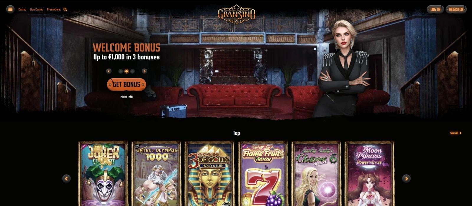 Gransino spellobby – welkomstbonus en populaire slots in de lobby